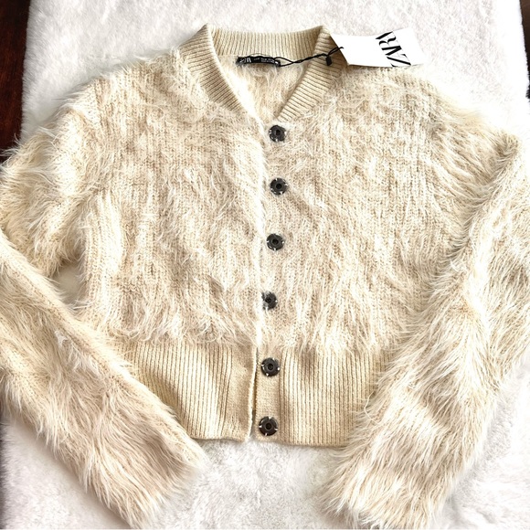 Zara Faux Fur Jacket Ivory Size Medium NWT - Picture 11 of 16